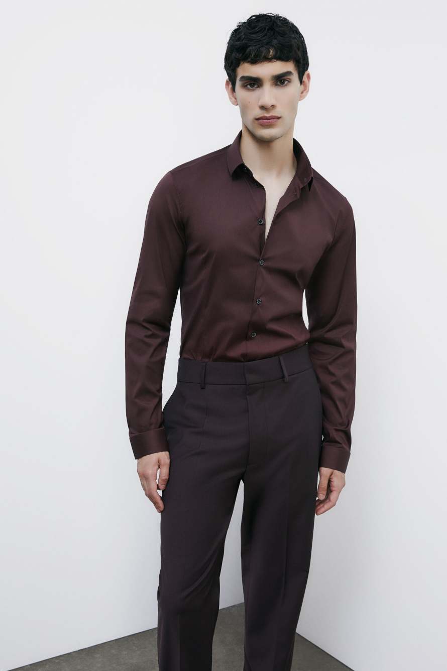 "ESSENTIAL" slim fit poplin shirt, Brown, Patrizia Pepe