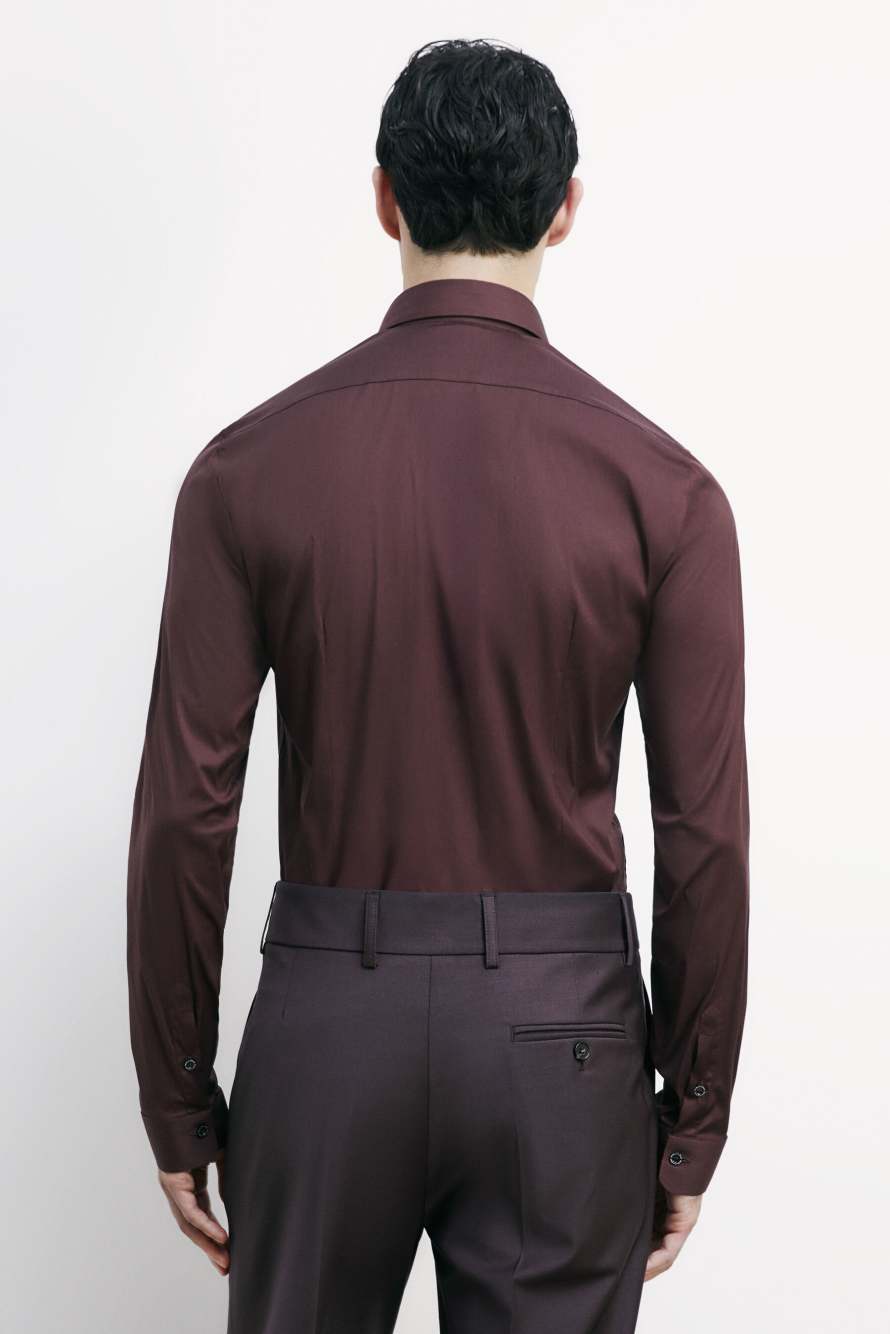 "ESSENTIAL" slim fit poplin shirt, Brown, Patrizia Pepe