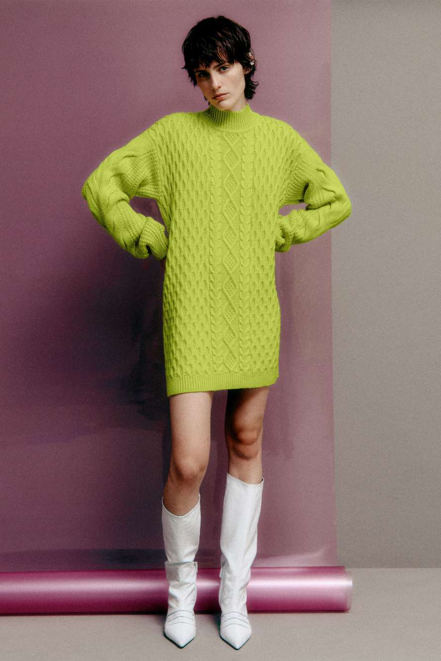 Объемный джемпер в косы, зелёный, Patrizia Pepe