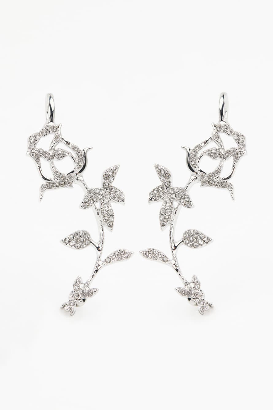Rose Fly earrings with rhinestones, Silver, Patrizia Pepe