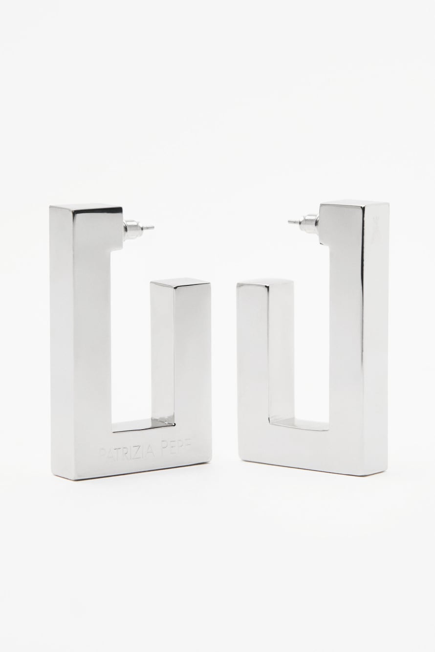 Metal Square earrings, Silver, Patrizia Pepe