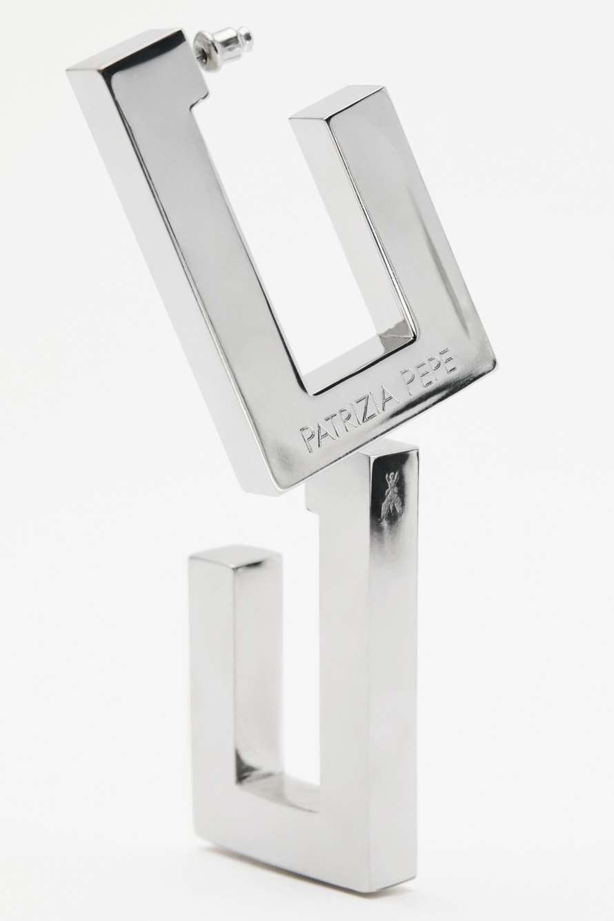 Metal Square earrings, Silver, Patrizia Pepe