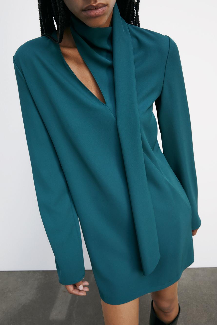 Свободное платье с шарфом, зелёный, Patrizia Pepe