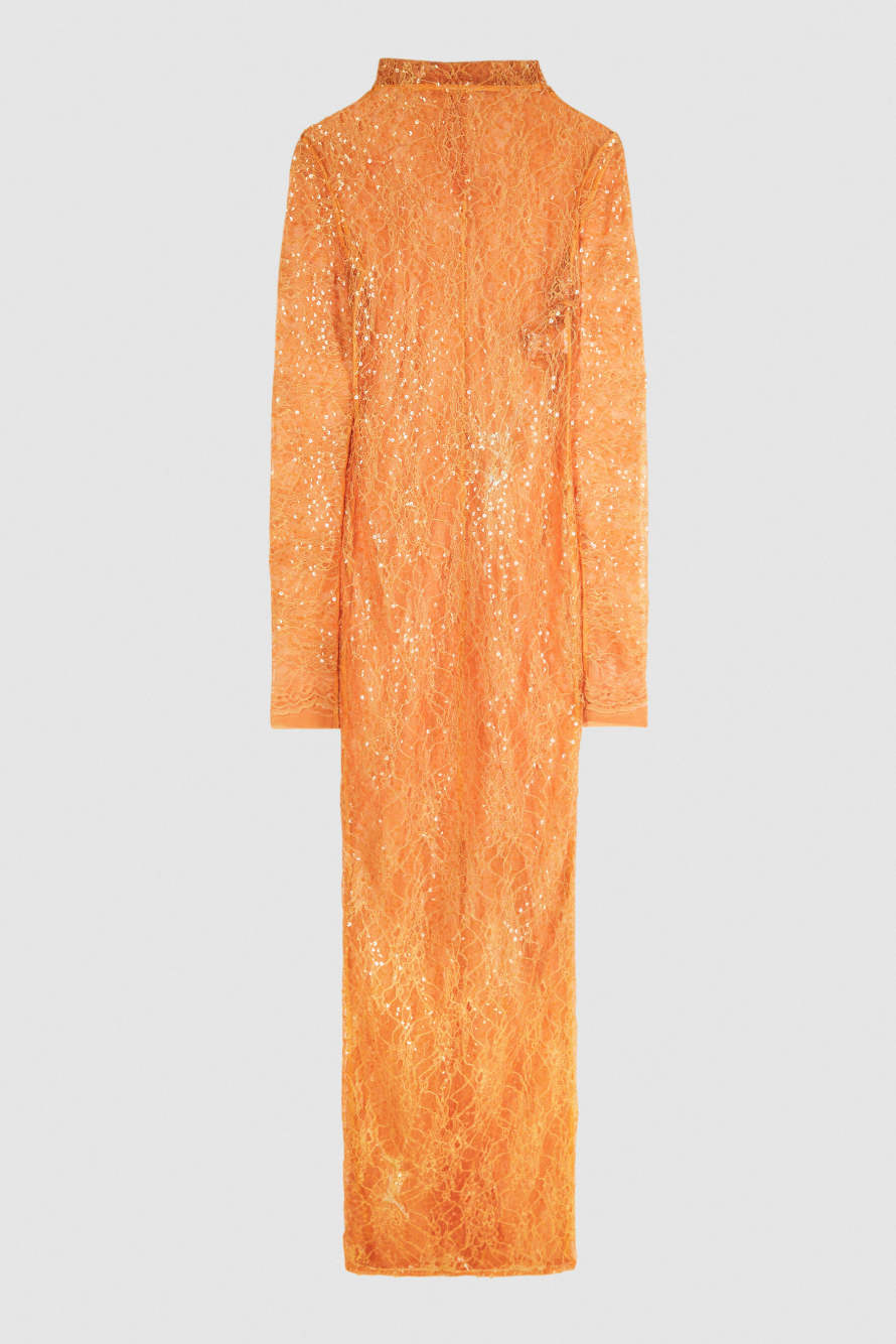 Длинное платье из кружева с пайетками, Оранжевый, Patrizia Pepe