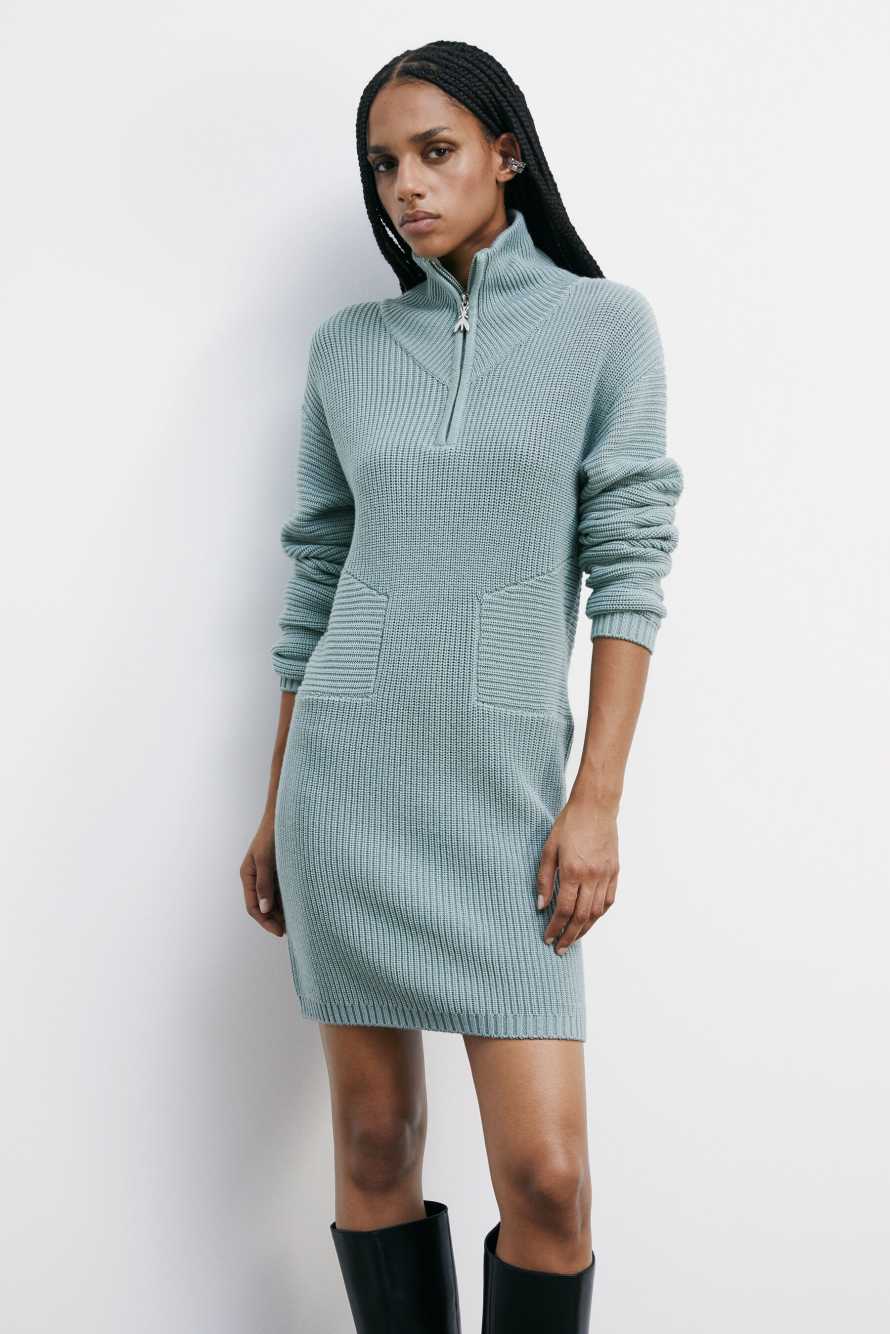 Трикотажное мини-платье "ESSENTIAL" на молнии, зелёный, Patrizia Pepe