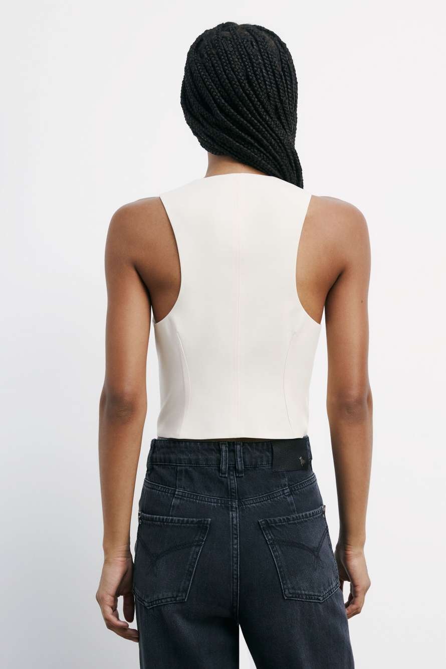 "ESSENTIAL" tailored vest with zipper, White, Patrizia Pepe