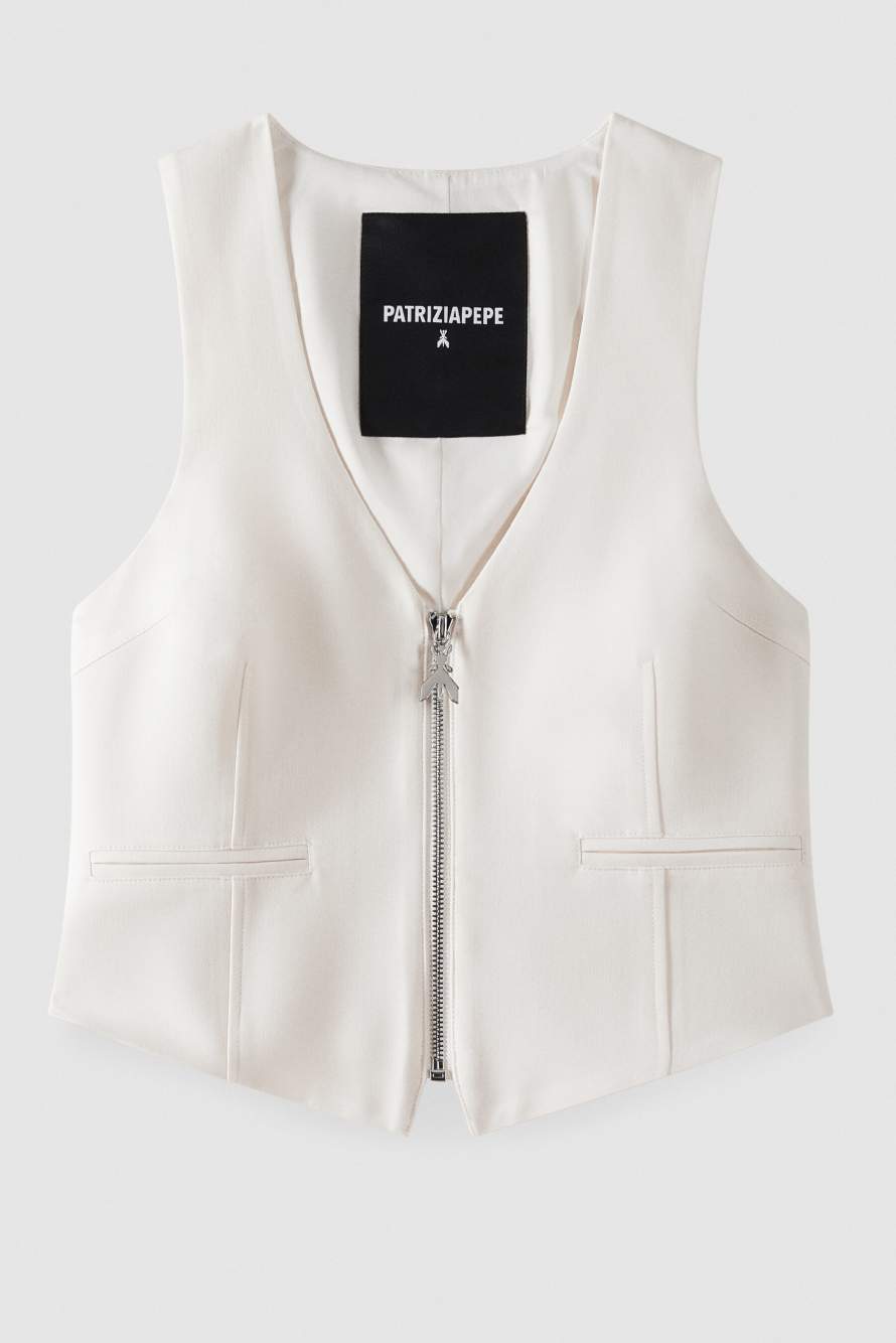 "ESSENTIAL" tailored vest with zipper, White, Patrizia Pepe