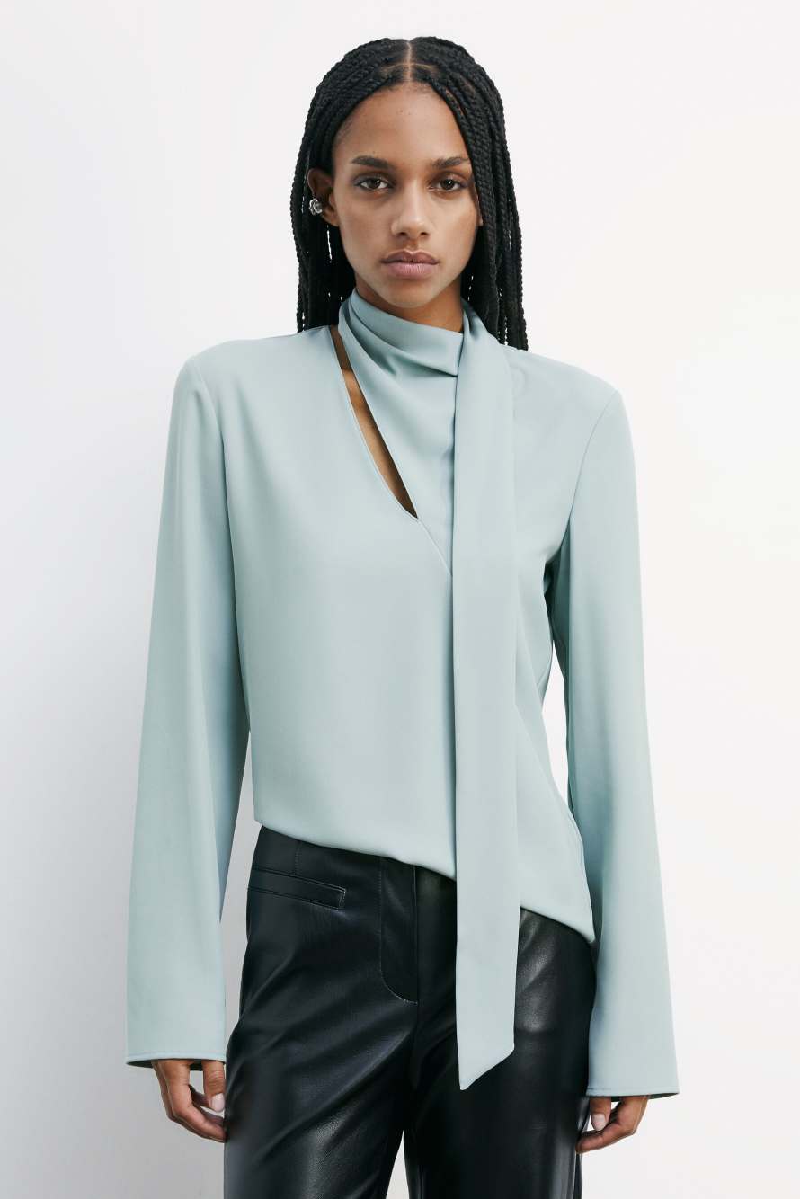 Fluid blouse with sash, Green, Patrizia Pepe