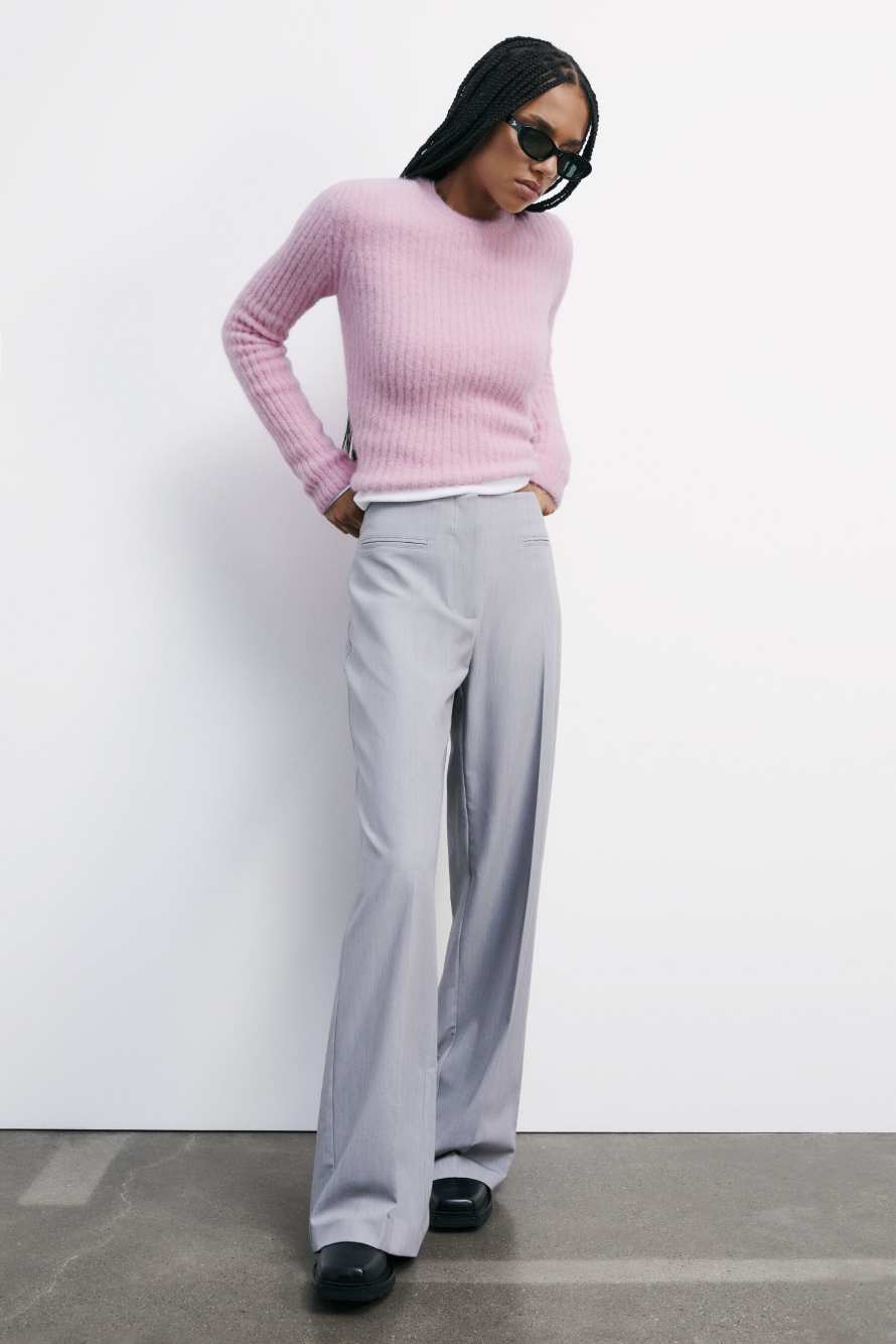 Ribbed crew neck sweater, Pink, Patrizia Pepe