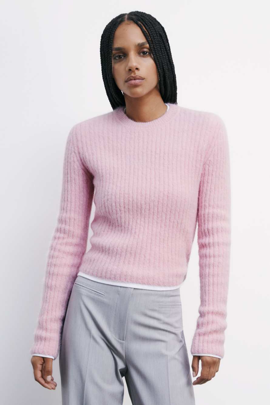 Ribbed crew neck sweater, Pink, Patrizia Pepe