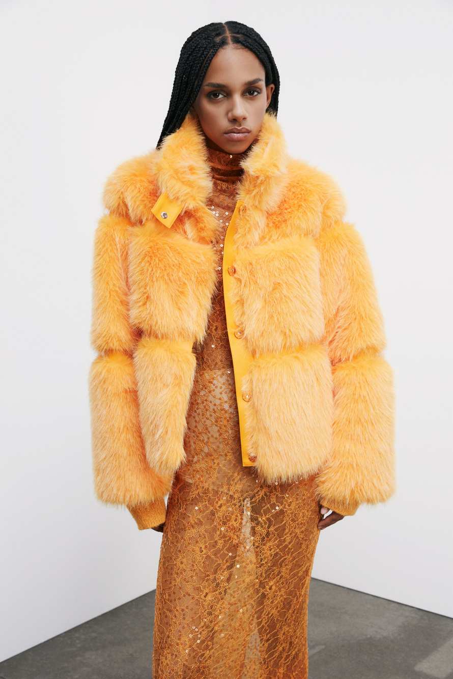 Короткая куртка с ворсом, Оранжевый, Patrizia Pepe