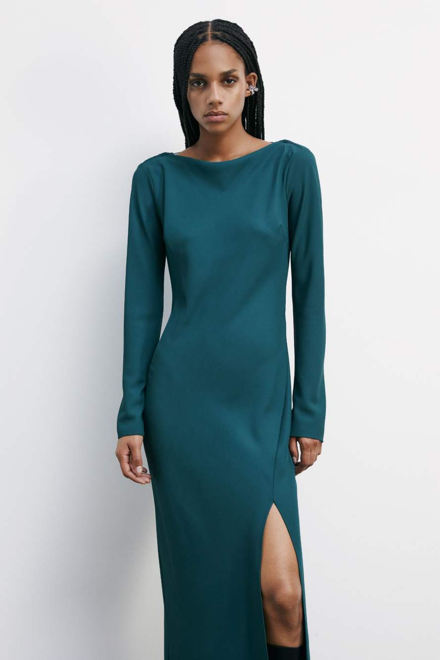 Длинное облегающее платье с разрезом, зелёный, Patrizia Pepe