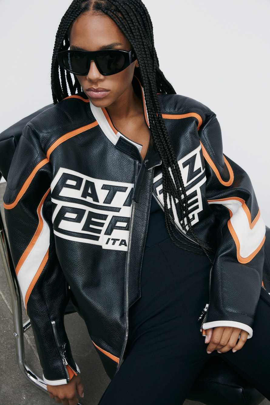 Кожаная байкерская куртка Racing, Черный, Patrizia Pepe