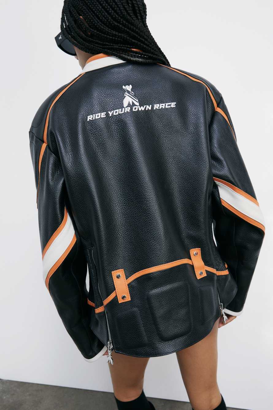 Кожаная байкерская куртка Racing, Черный, Patrizia Pepe