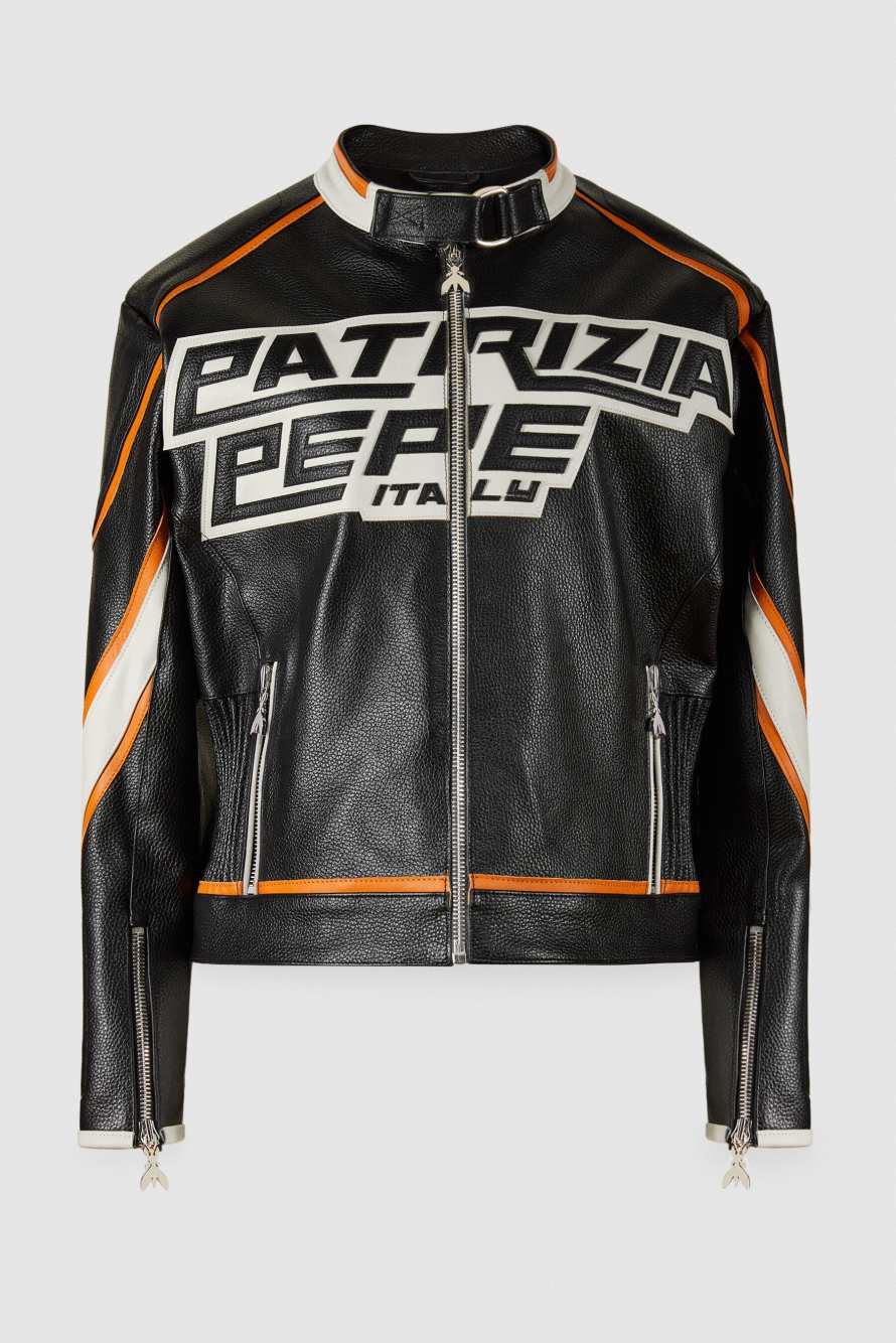 Кожаная байкерская куртка Racing, Черный, Patrizia Pepe