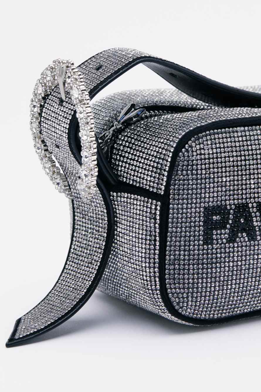 (IM)PERFECTION mini full rhinestone bag, Silver, Patrizia Pepe