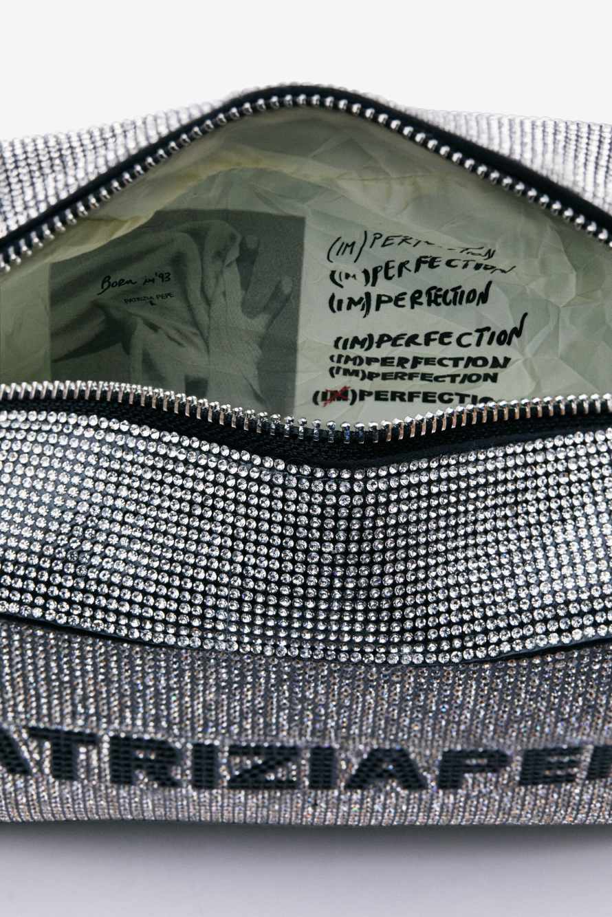 (IM)PERFECTION mini full rhinestone bag, Silver, Patrizia Pepe