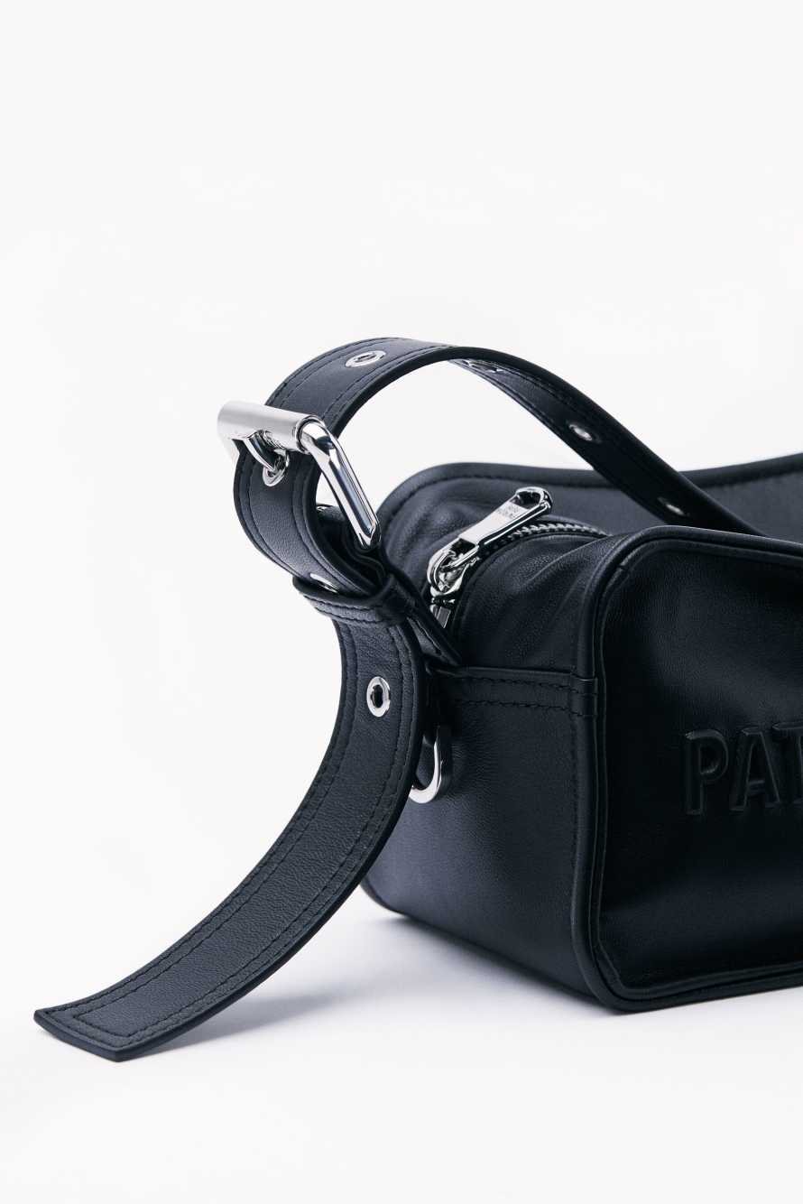 (IM)PERFECTION mini leather crossbody bag, Black, Patrizia Pepe