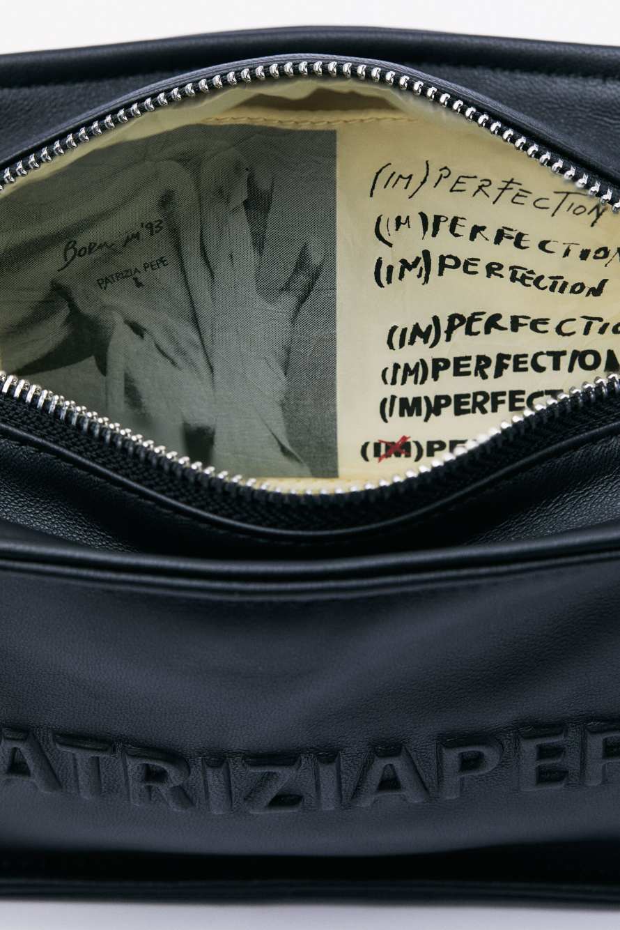 (IM)PERFECTION mini leather crossbody bag, Black, Patrizia Pepe