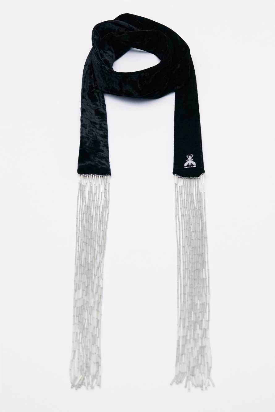 Бархатный шарф с бижутерией, Черный, Patrizia Pepe