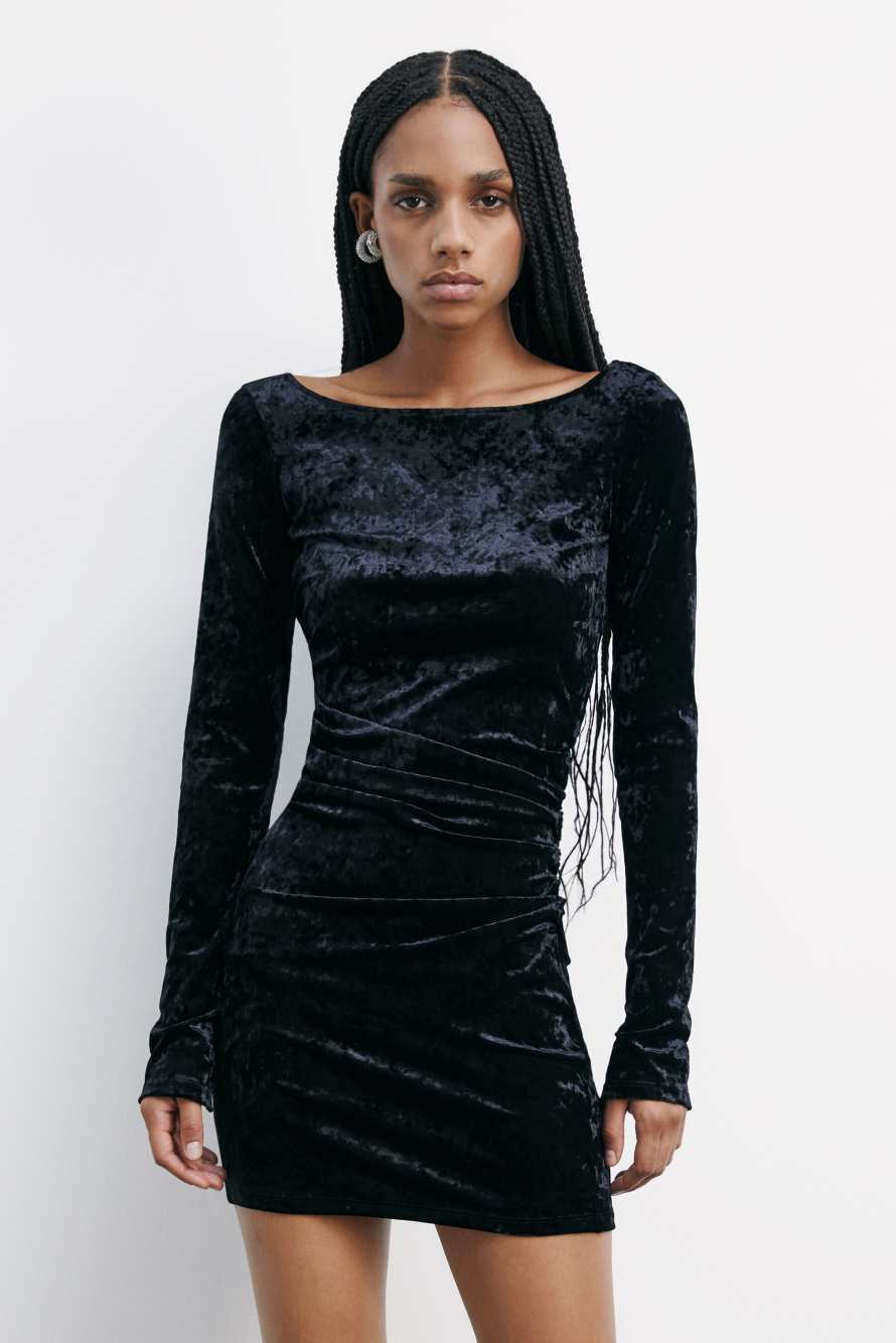 "ESSENTIAL" velvet mini dress, Black, Patrizia Pepe