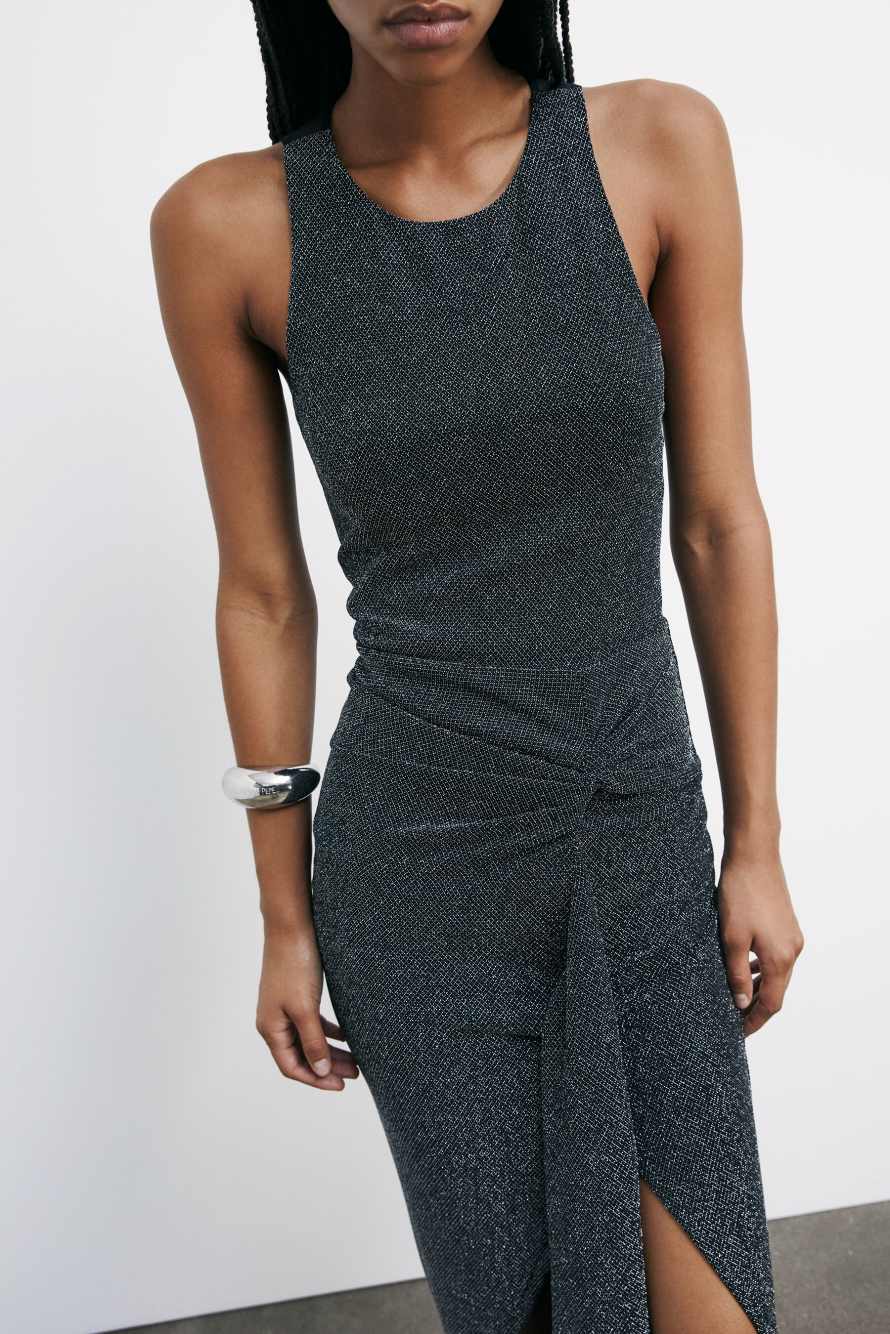 Драпированное платье-миди с люрексом, чёрный, Patrizia Pepe