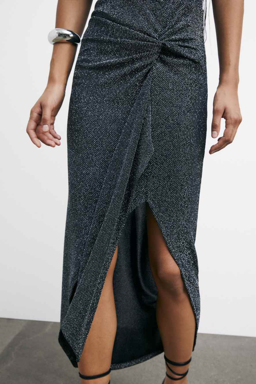 Драпированное платье-миди с люрексом, чёрный, Patrizia Pepe