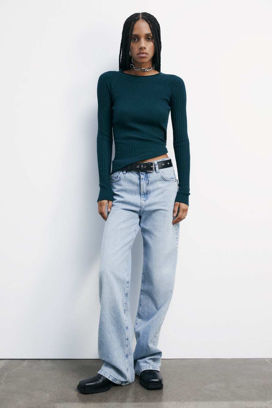 "ESSENTIAL" ribbed fitted sweater, Green, Patrizia Pepe