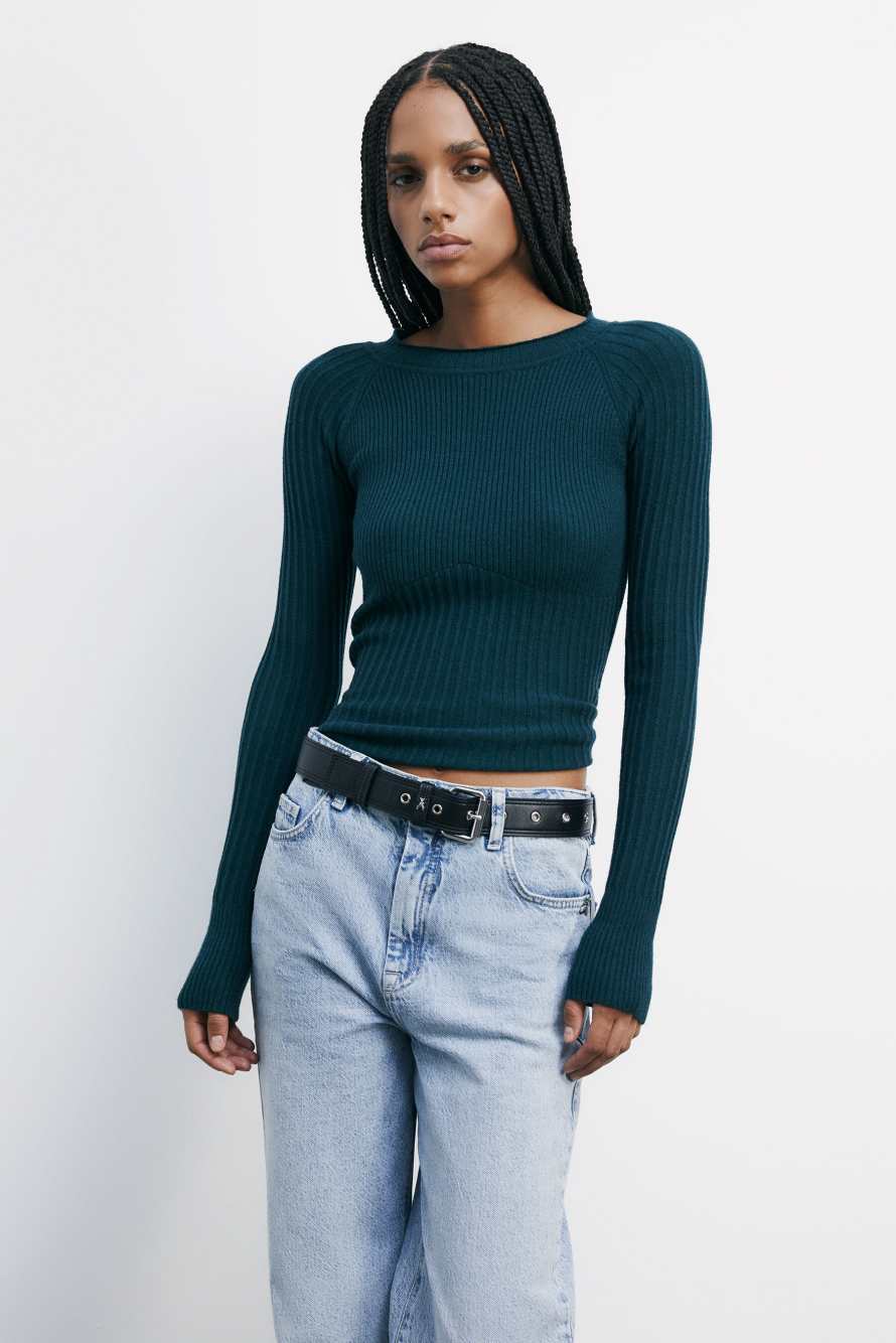 "ESSENTIAL" ribbed fitted sweater, Green, Patrizia Pepe
