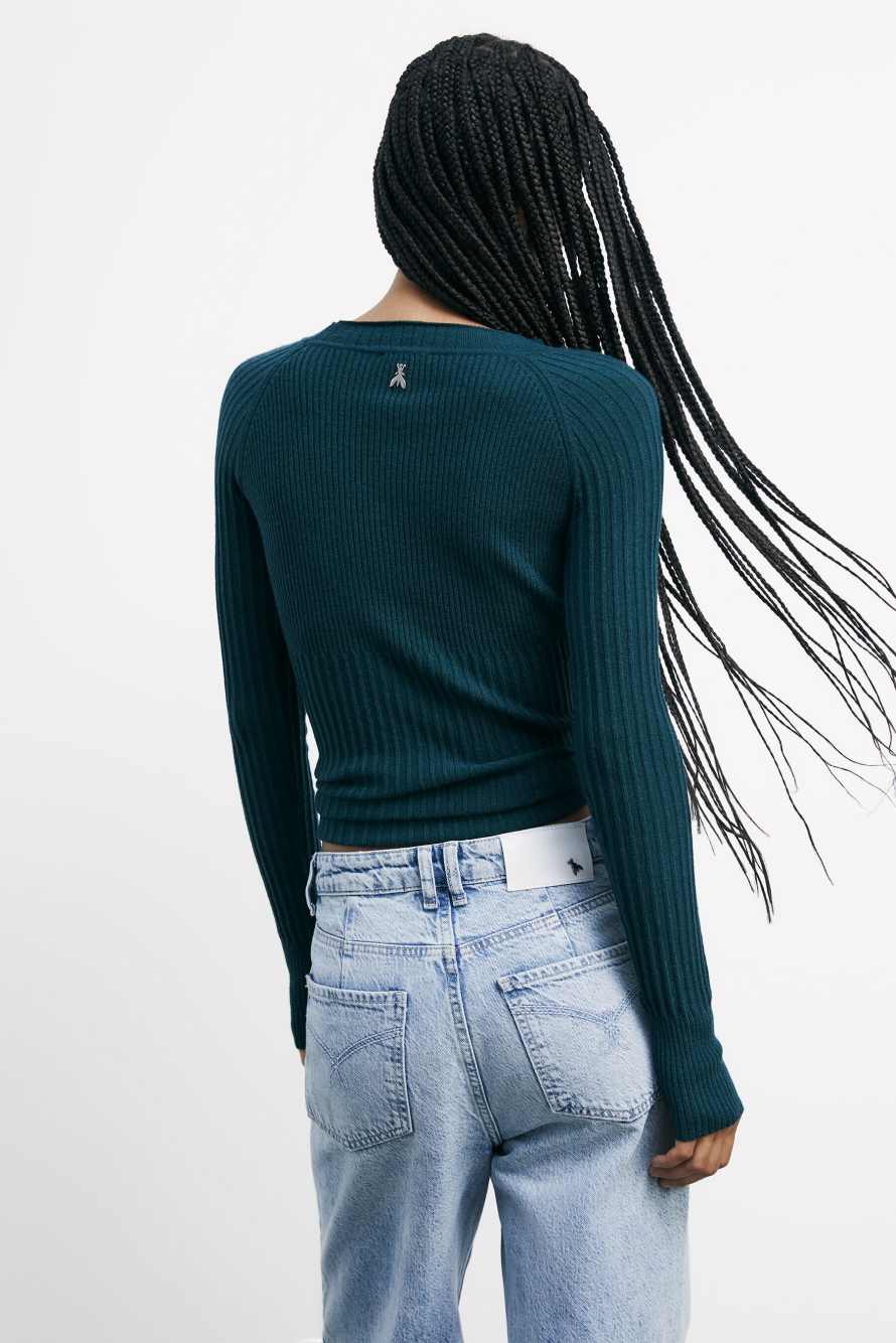 "ESSENTIAL" ribbed fitted sweater, Green, Patrizia Pepe