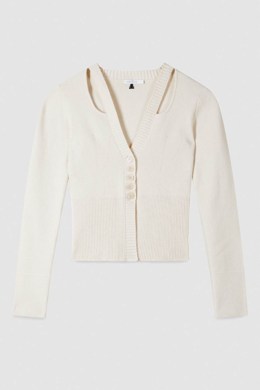 Кардиган с фигурным вырезом, Белый, Patrizia Pepe