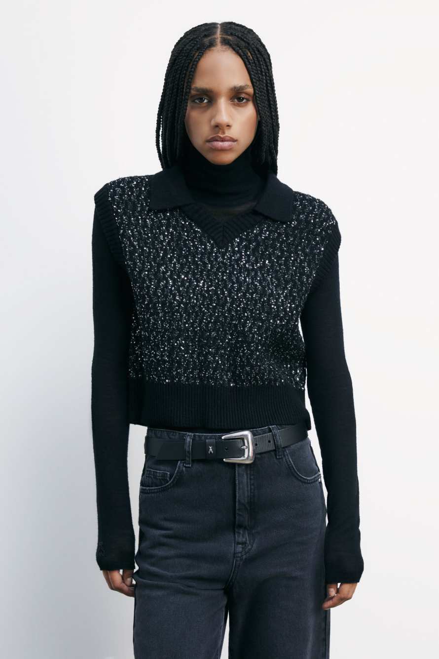 Knit vest with sequins, Black, Patrizia Pepe