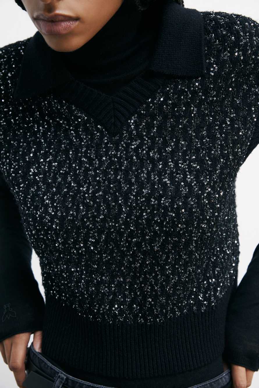 Knit vest with sequins, Black, Patrizia Pepe
