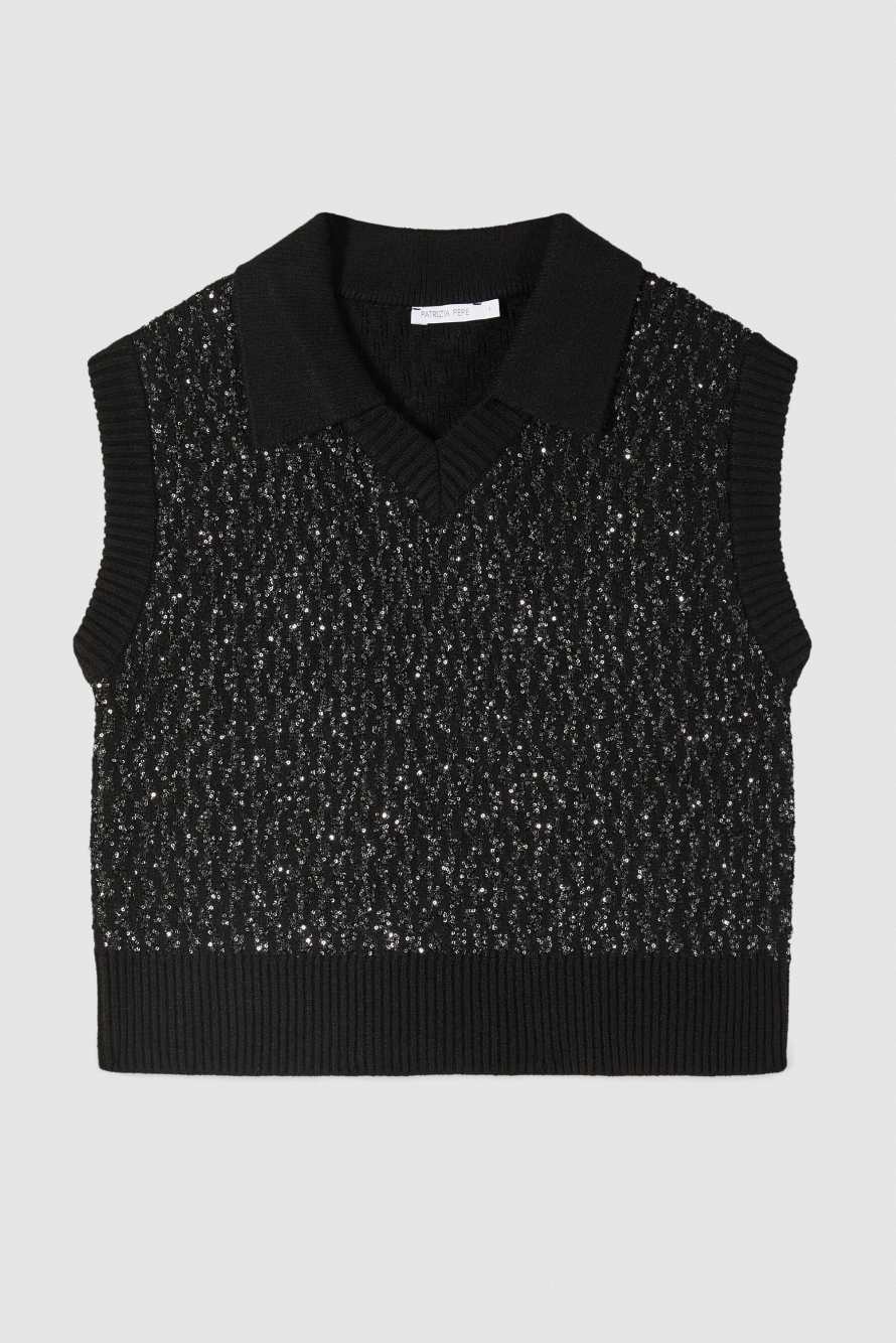 Knit vest with sequins, Black, Patrizia Pepe