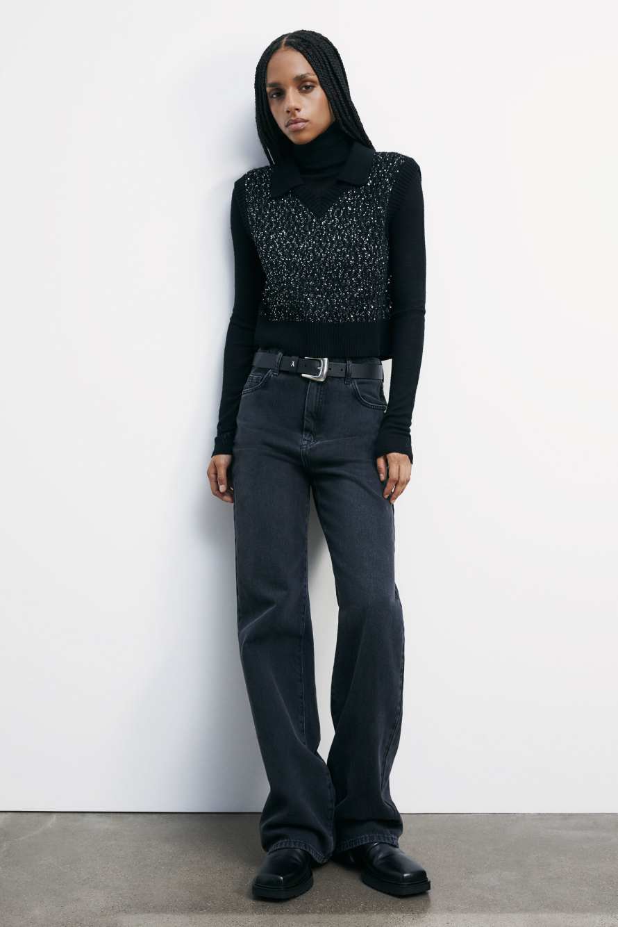 Knit vest with sequins, Black, Patrizia Pepe