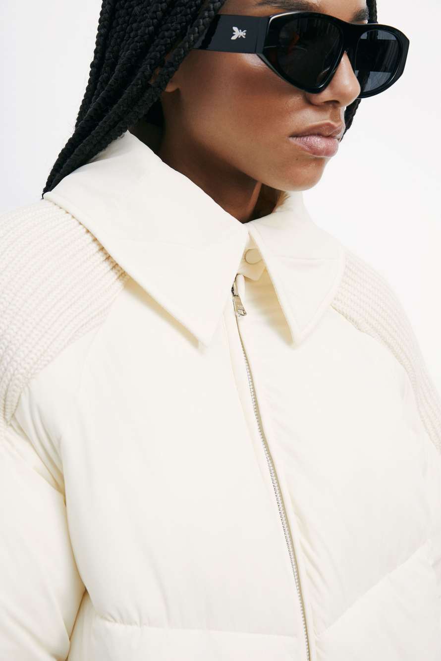 Пуховик с ворсистым воротником, Белый, Patrizia Pepe