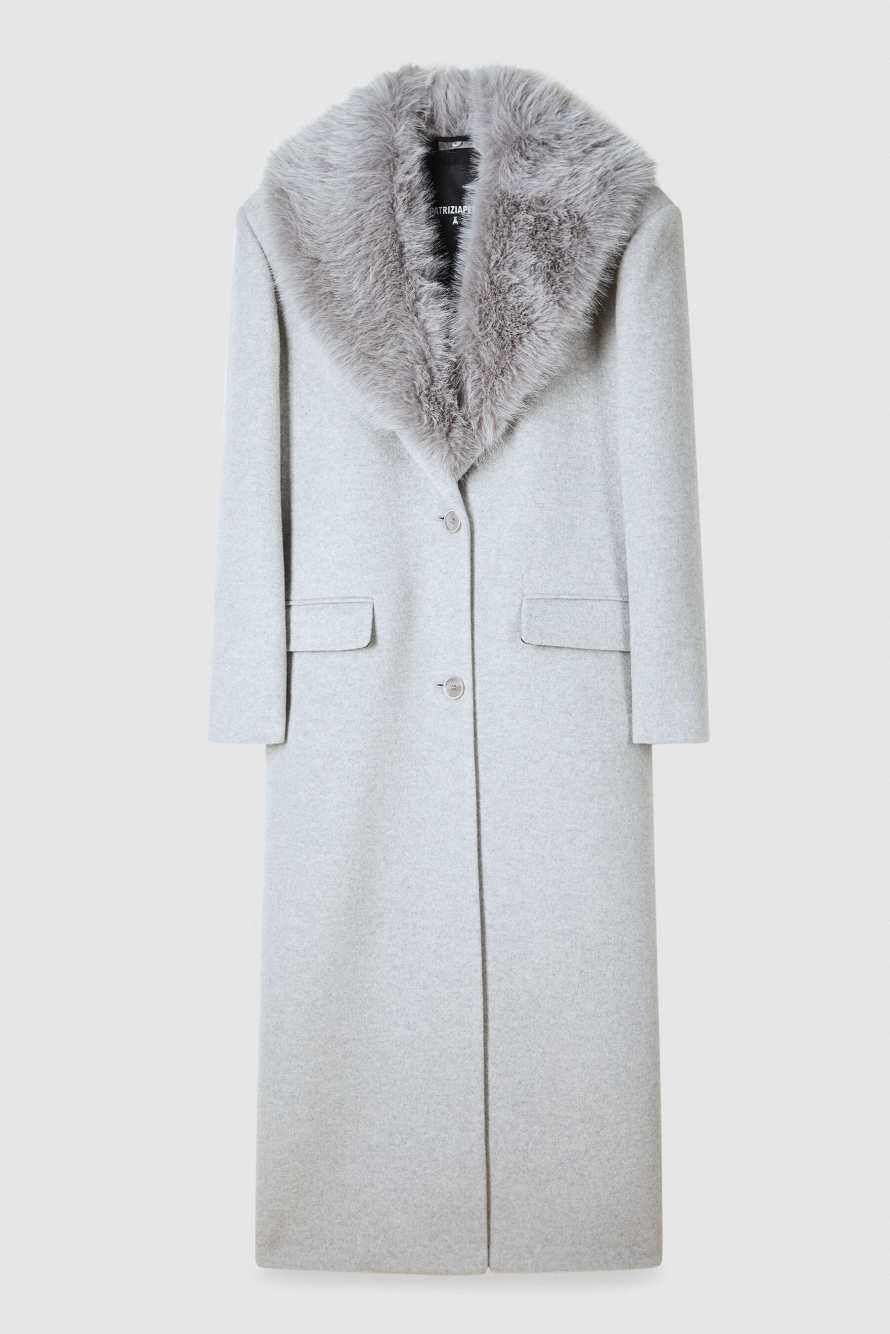 Длинное пальто с ворсистым воротником, Серый, Patrizia Pepe