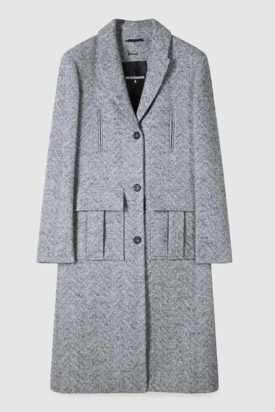 Пальто-миди в ёлочку, Серый, Patrizia Pepe