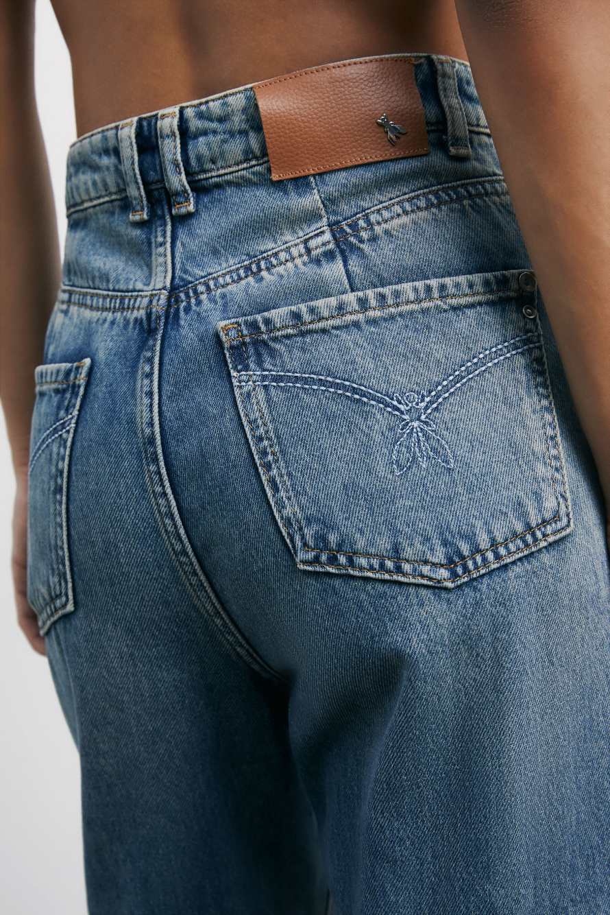 Джинсы прямого кроя с высокой талией, Голубой, Patrizia Pepe