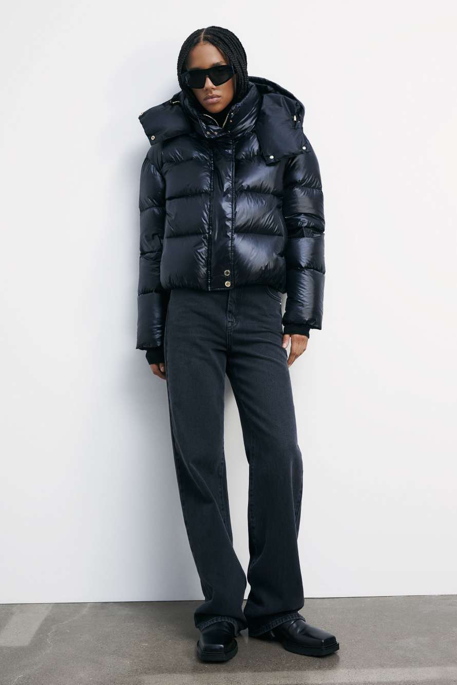 Короткий пуховик с капюшоном, Черный, Patrizia Pepe