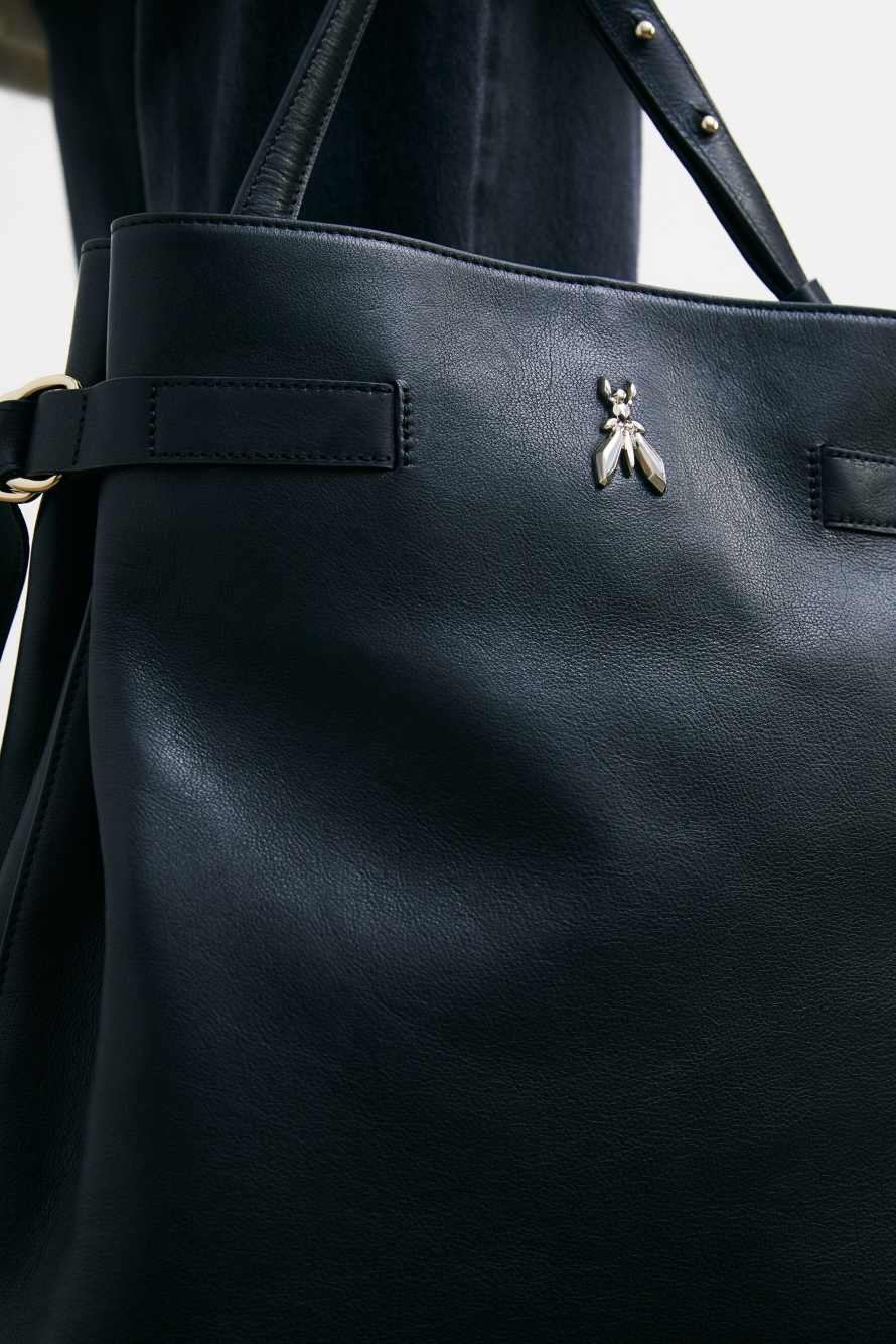 New Business leather bucket bag, Black, Patrizia Pepe