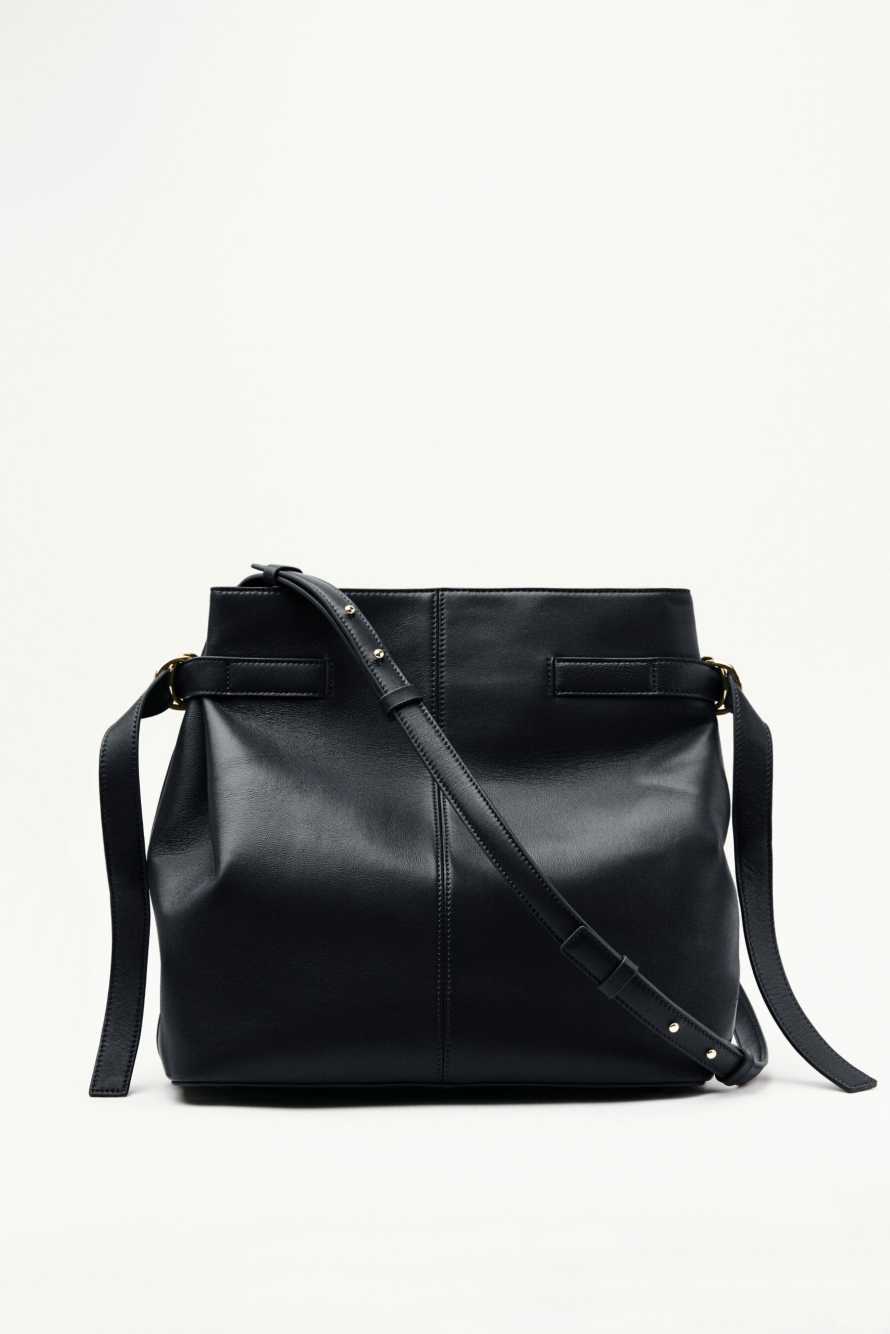New Business leather bucket bag, Black, Patrizia Pepe