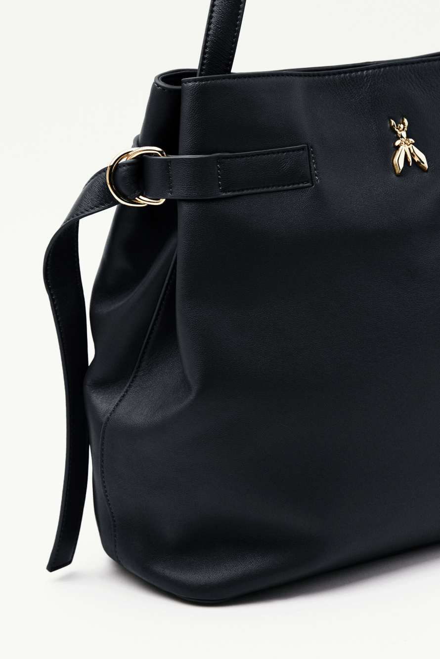 New Business leather bucket bag, Black, Patrizia Pepe