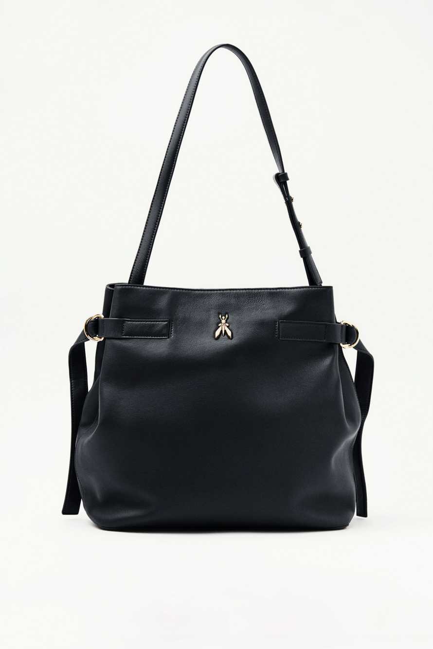 New Business leather bucket bag, Black, Patrizia Pepe