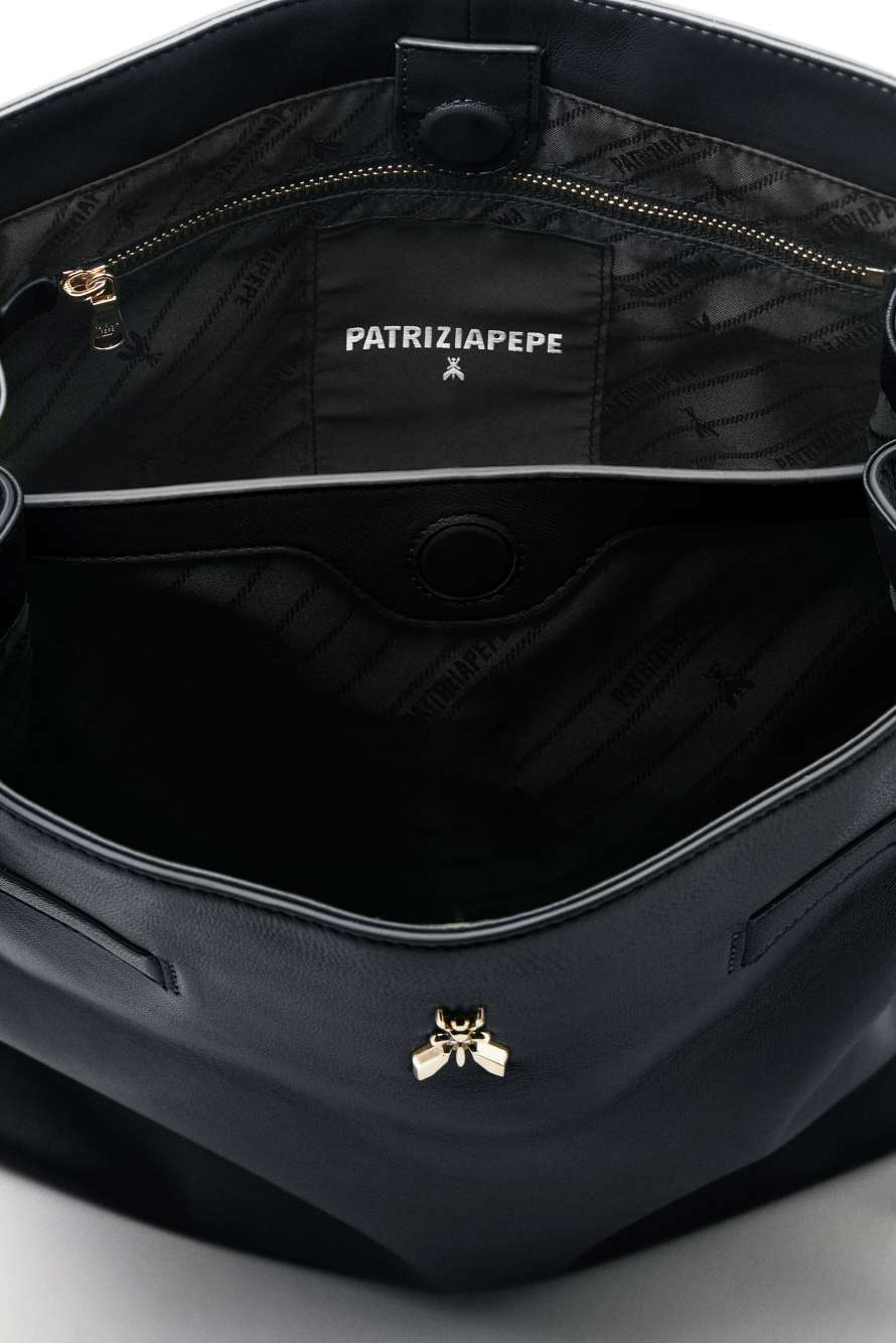 New Business leather bucket bag, Black, Patrizia Pepe