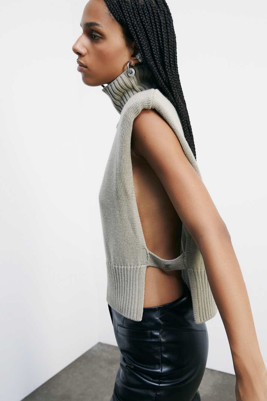 Knitted vest with high collar, Beige, Patrizia Pepe