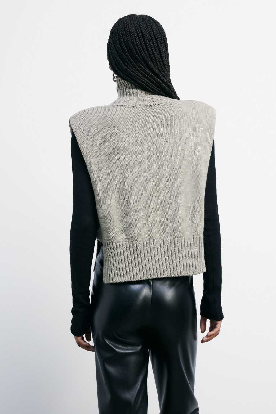 Knitted vest with high collar, Beige, Patrizia Pepe