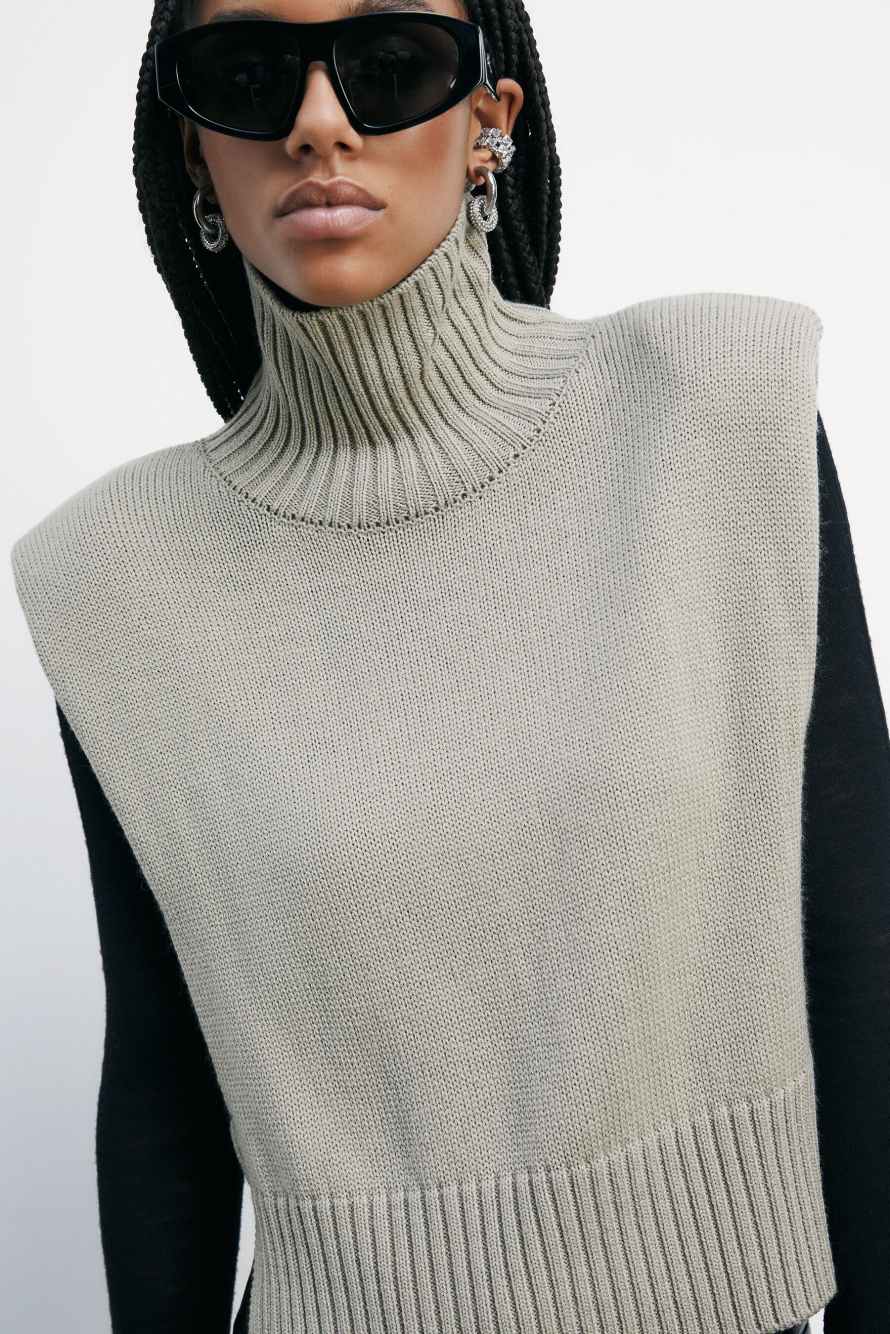 Knitted vest with high collar, Beige, Patrizia Pepe