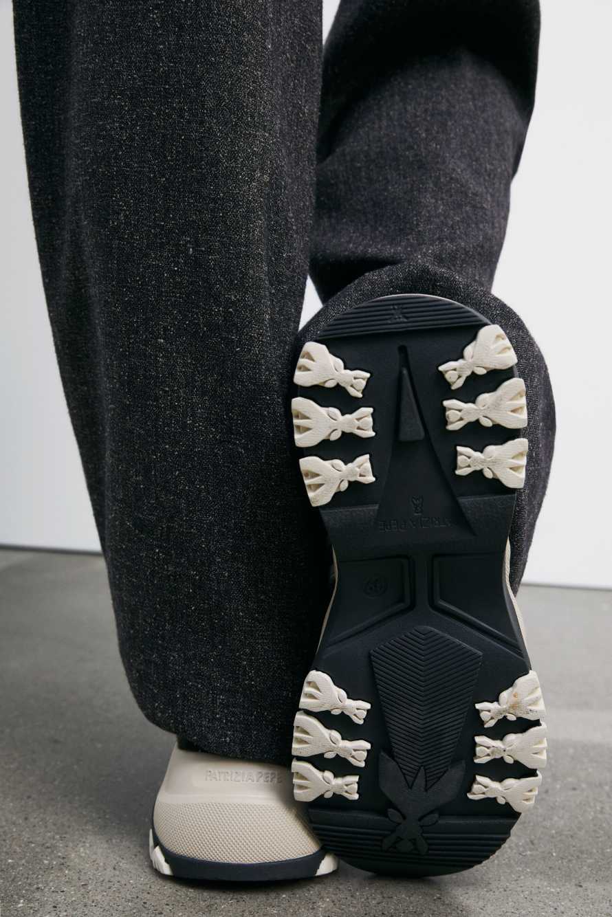 Leather running sneakers, Beige, Patrizia Pepe