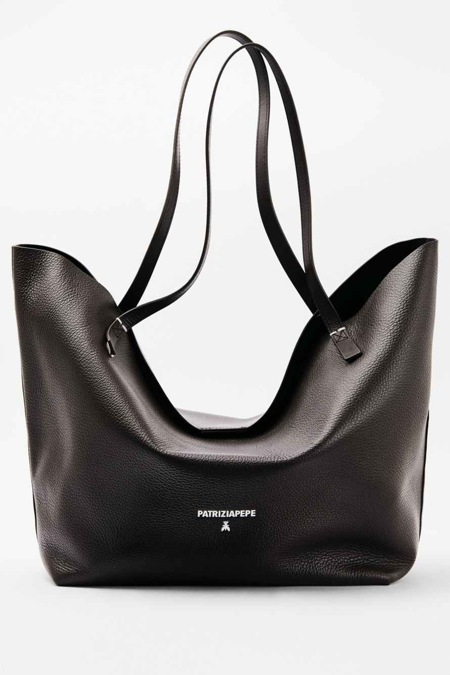 Never Complete shopping bag in hammered leather, Brown, Patrizia Pepe